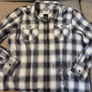 Harley-Davidson Black and White Plaid Button Down Shirt